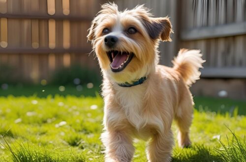 Dog barking in the backyard while standing near a fence