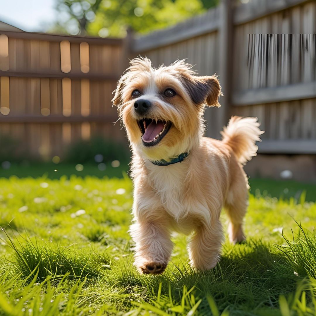 Dog barking in the backyard while standing near a fence
