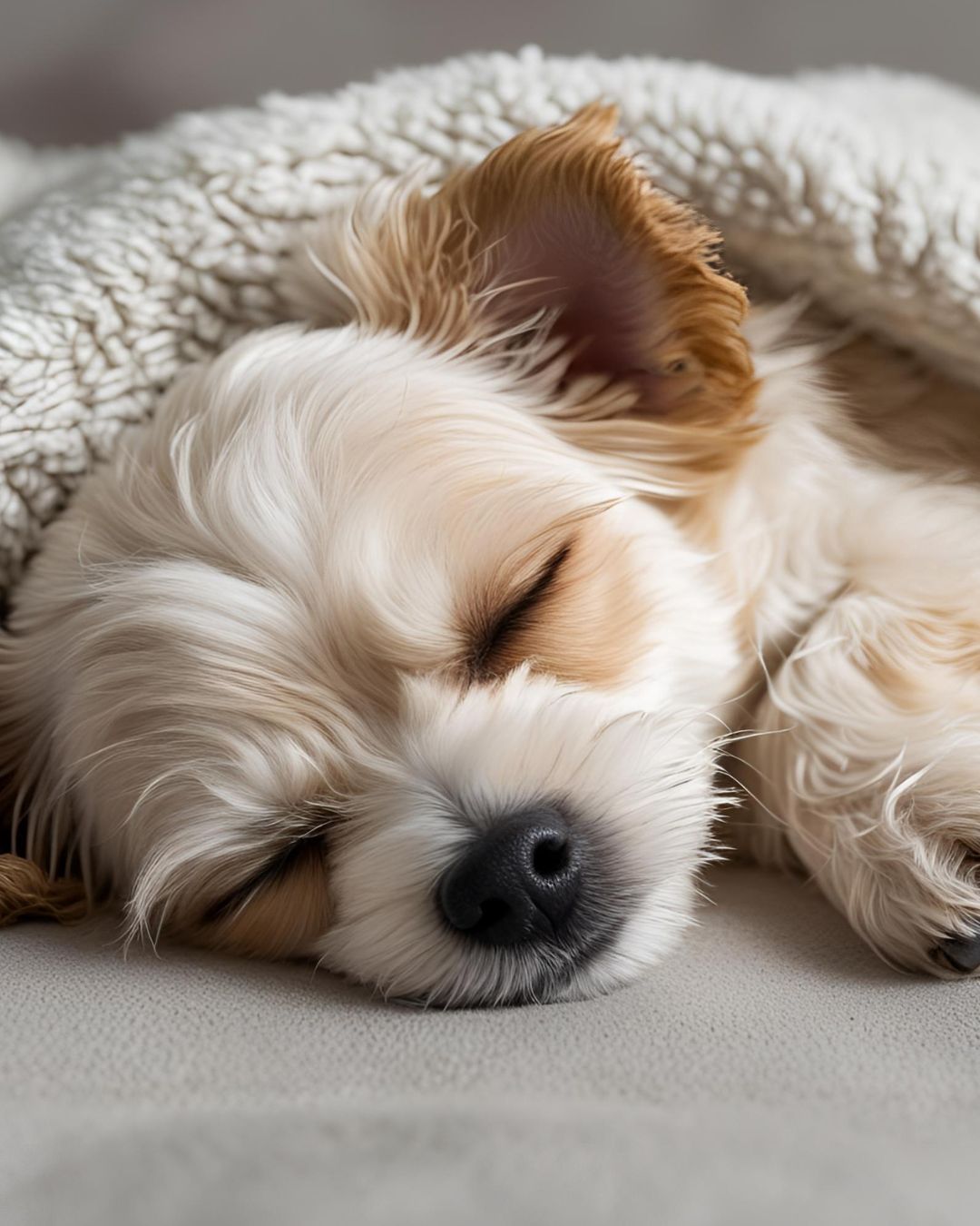 A puppy sleeping peacefully in its own bed – a proper sleep routine for a healthy and happy puppy