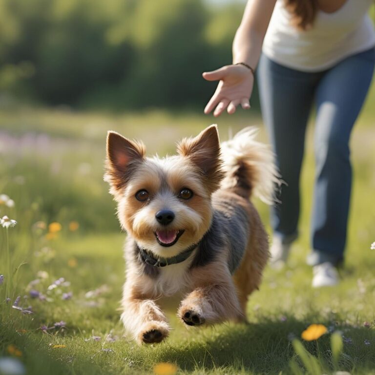 Dog ignoring owner in the park while being called