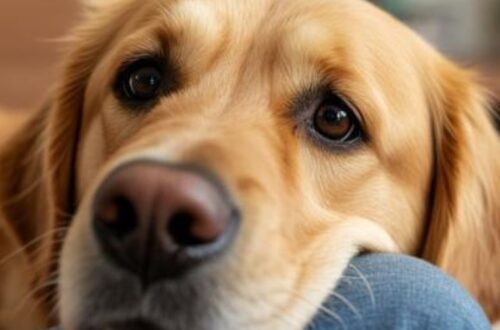 dog showing love by resting head on owner and making eye contact