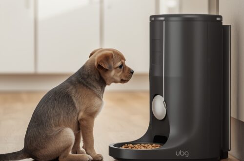 automatic dog feeder dispensing dry food for a small dog