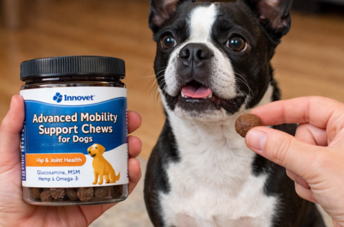 Happy active dog playing while supporting joint health with dog joint supplement