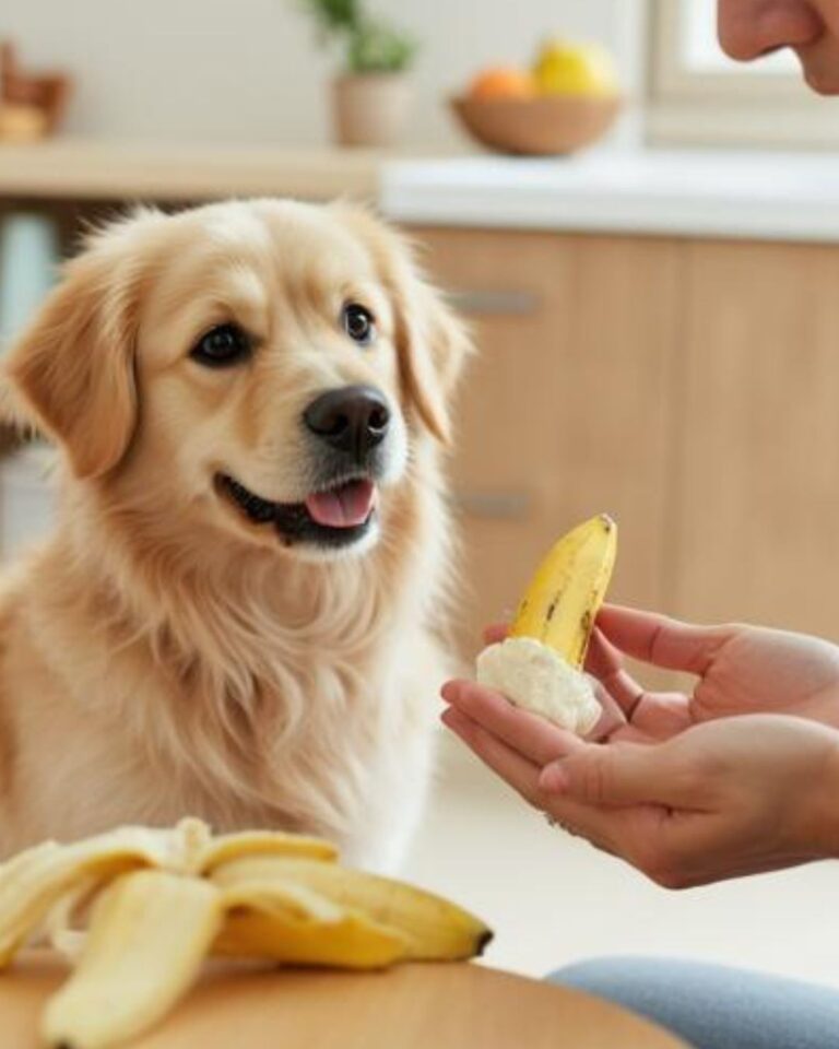 dog eating banana safely small breed healthy snack