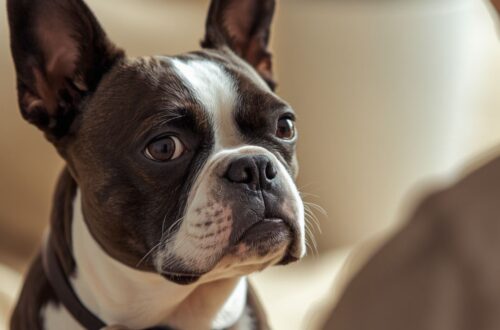 dog looking at owner with trust and calm expression