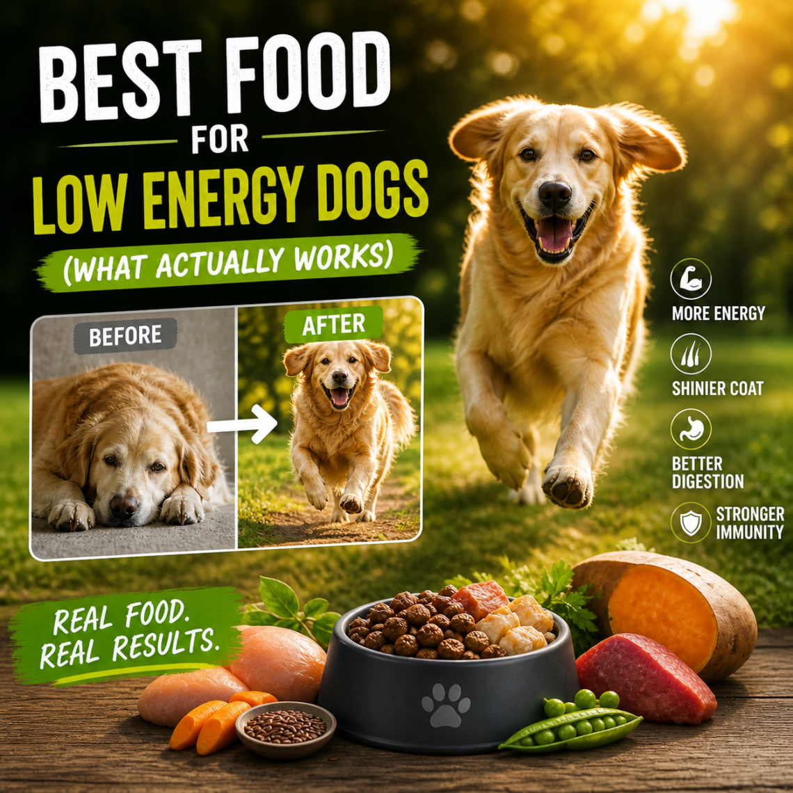 best food for low energy dogs before and after energy improvement