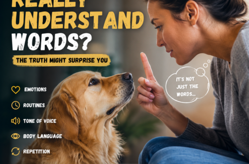 Woman talking to a golden retriever while the dog carefully watches her and reacts to human emotions and tone of voice