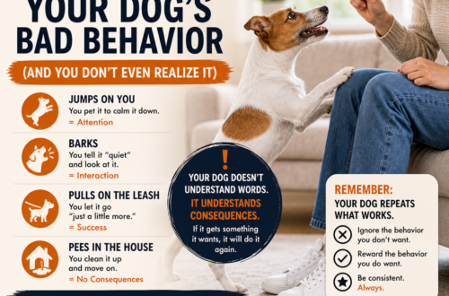 Dog owner accidentally rewarding bad behavior during training at home