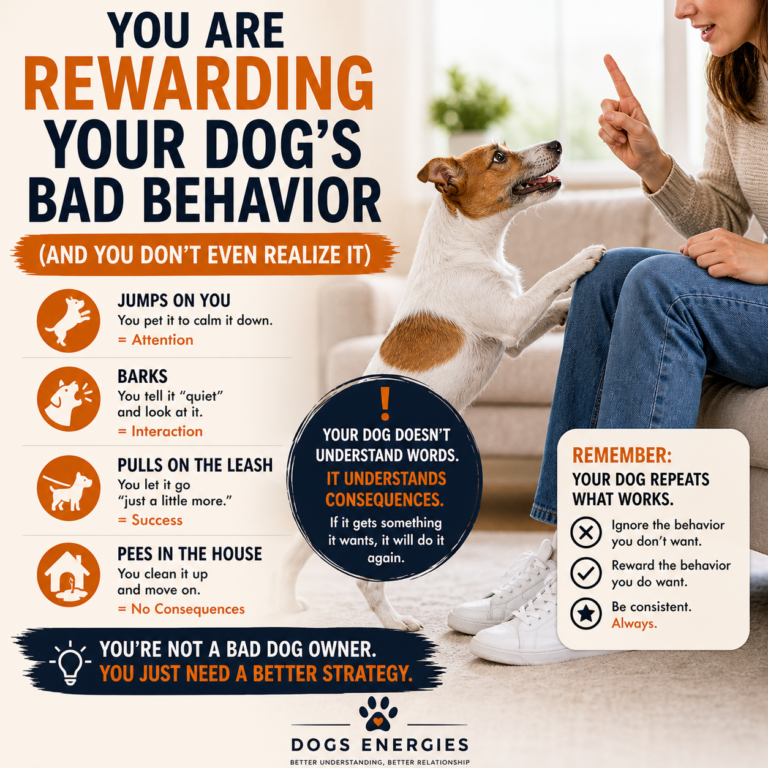 Dog owner accidentally rewarding bad behavior during training at home
