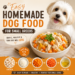 Small white dog next to a homemade chicken, pumpkin, rice, and carrot meal for small breeds