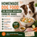 Border Collie sitting next to a bowl of homemade dog food made with chicken, rice, carrots, peas, and zucchini. Educational graphic about common homemade dog food mistakes and balanced canine nutrition.