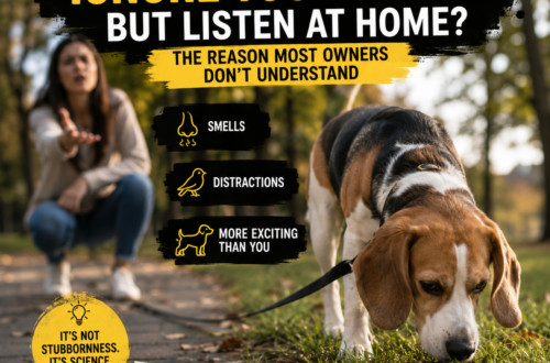 Dog ignoring owner outside while listening perfectly at home