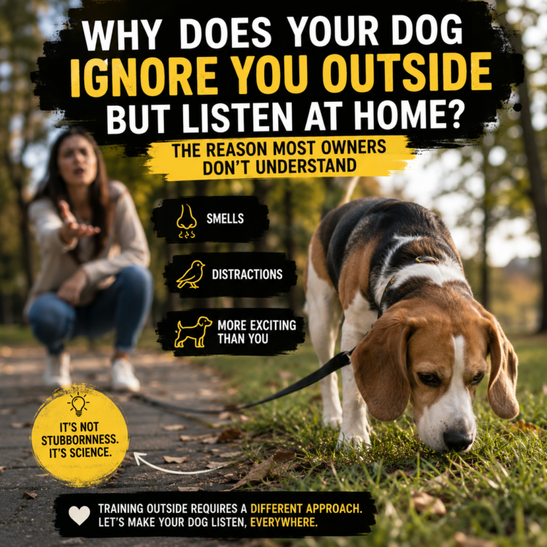 Dog ignoring owner outside while listening perfectly at home