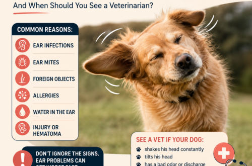 Golden Retriever shaking its head outdoors illustrating common causes such as ear infections, ear mites, allergies, water in the ear, and foreign objects.