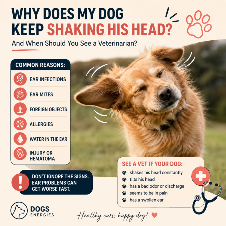 Golden Retriever shaking its head outdoors illustrating common causes such as ear infections, ear mites, allergies, water in the ear, and foreign objects.