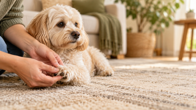Owner checking why their dog’s paws smell like corn chips